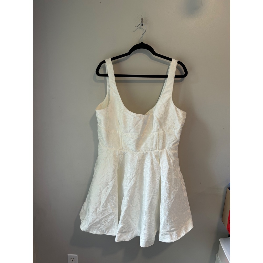 Showpo Stephane Mini Dress Ivory Corset Scoop Neck Fit and Flare Floral Jacquard